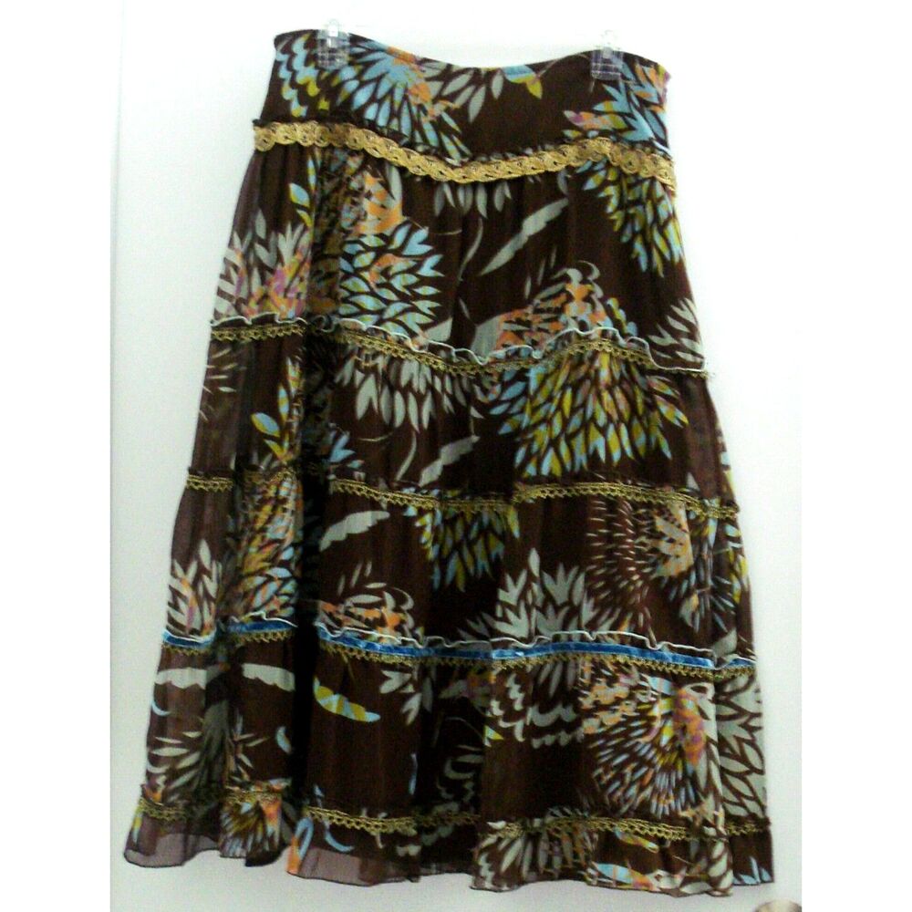 Cynthia Steffe Women A Line Skirt Size 10 Brown w/ Gold Applique Lined